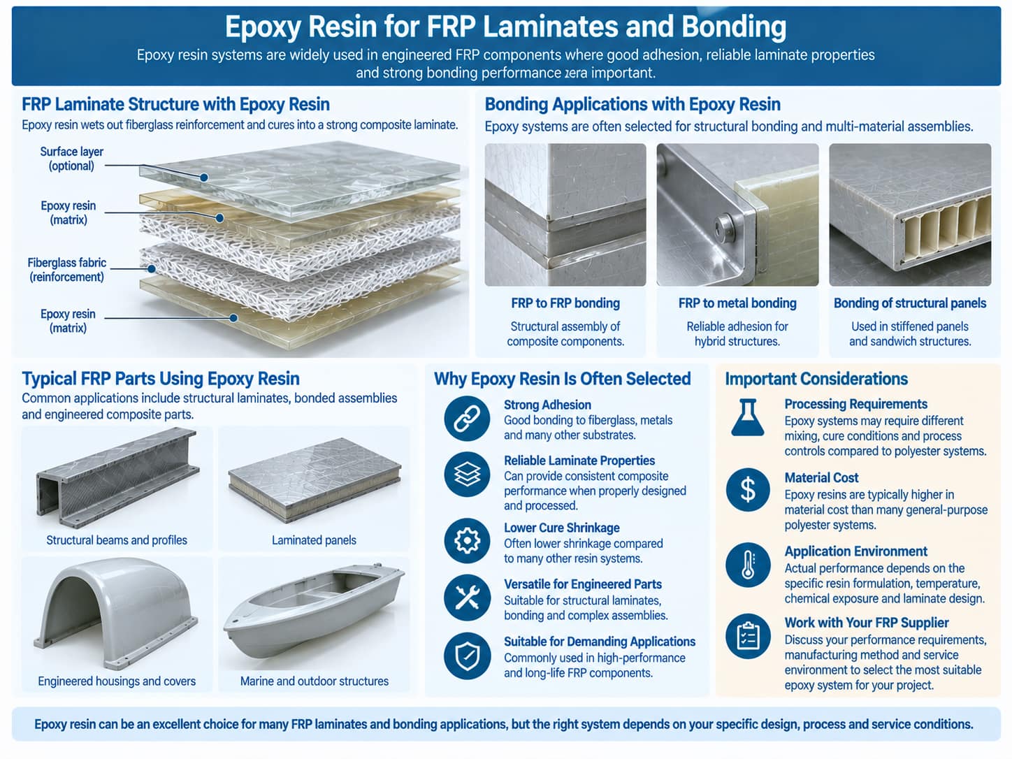 Epoxy resin FRP laminate structure and composite bonding applications