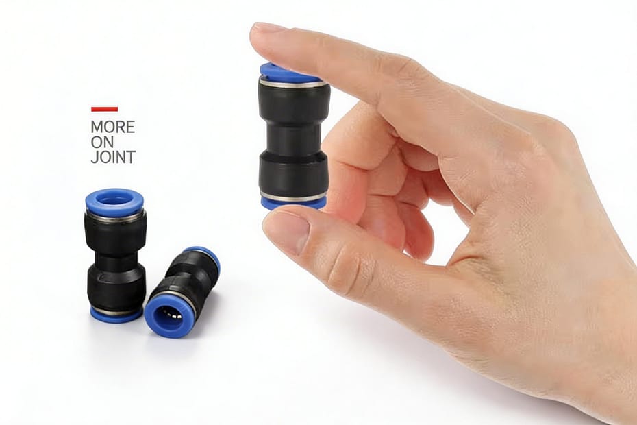 Hand-held compact pneumatic swivel joint demonstrating a lightweight and space-saving design for modern industrial automation.