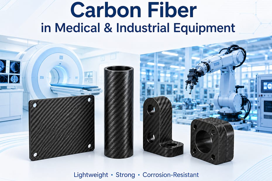 Carbon fiber components for medical and industrial equipment including lightweight precision parts