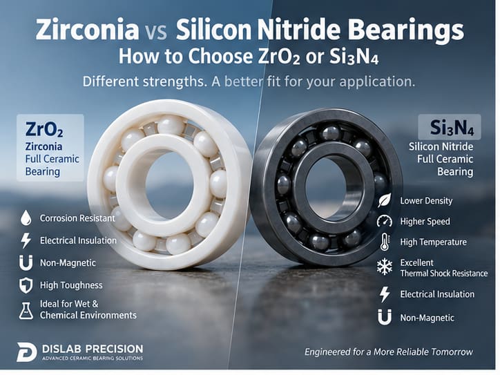 Zirconia ZrO2 vs silicon nitride Si3N4 full ceramic bearings comparison