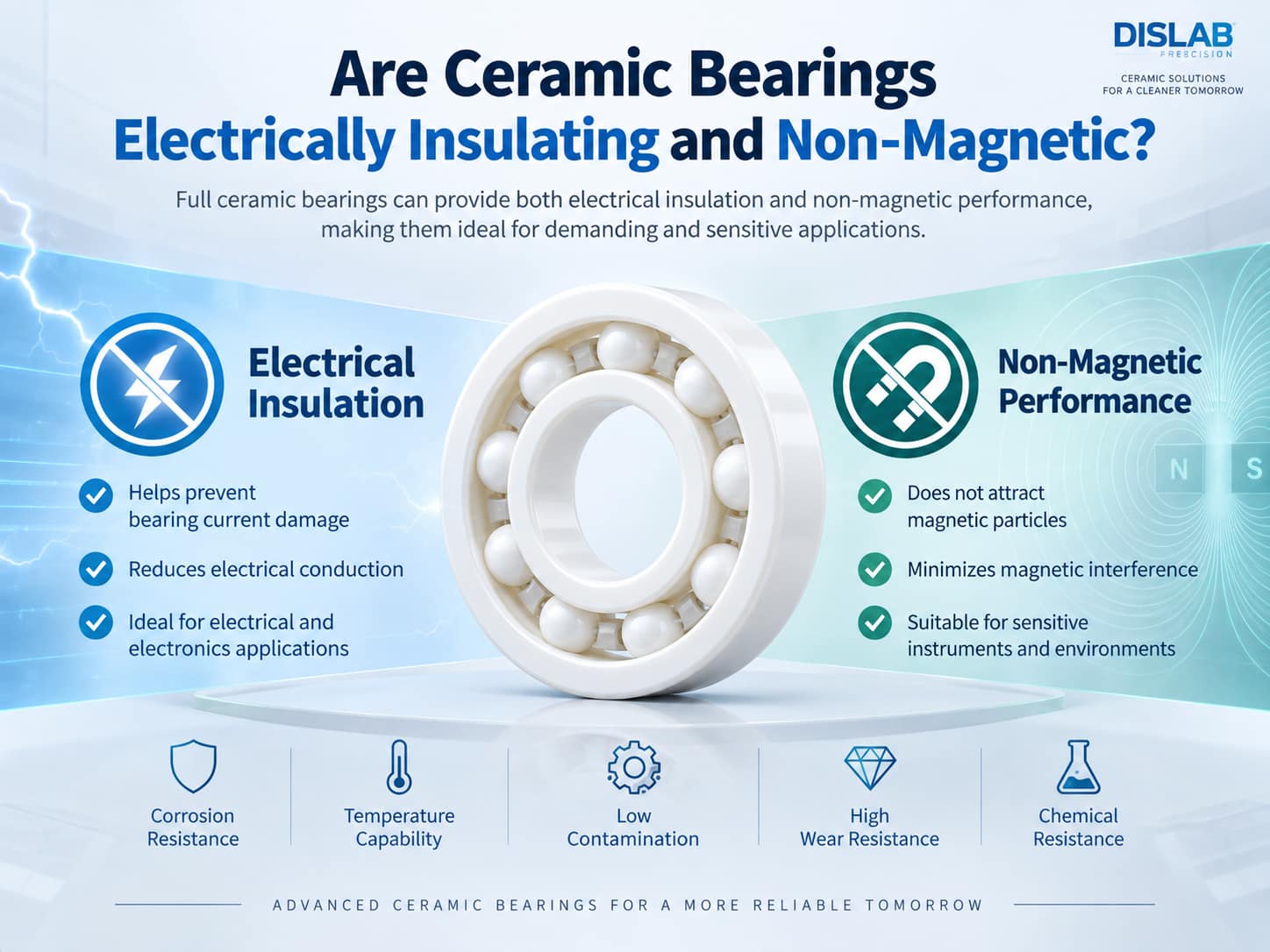 Benefits of electrically insulating and non-magnetic ceramic bearings