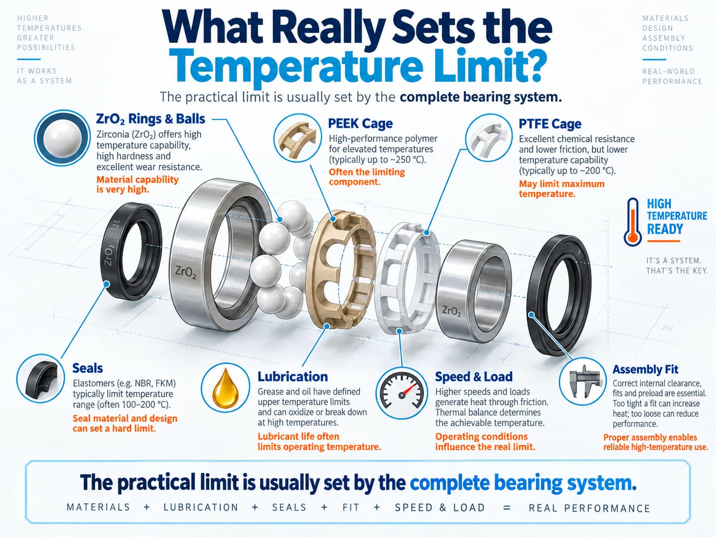 Factors that determine ceramic bearing temperature limits