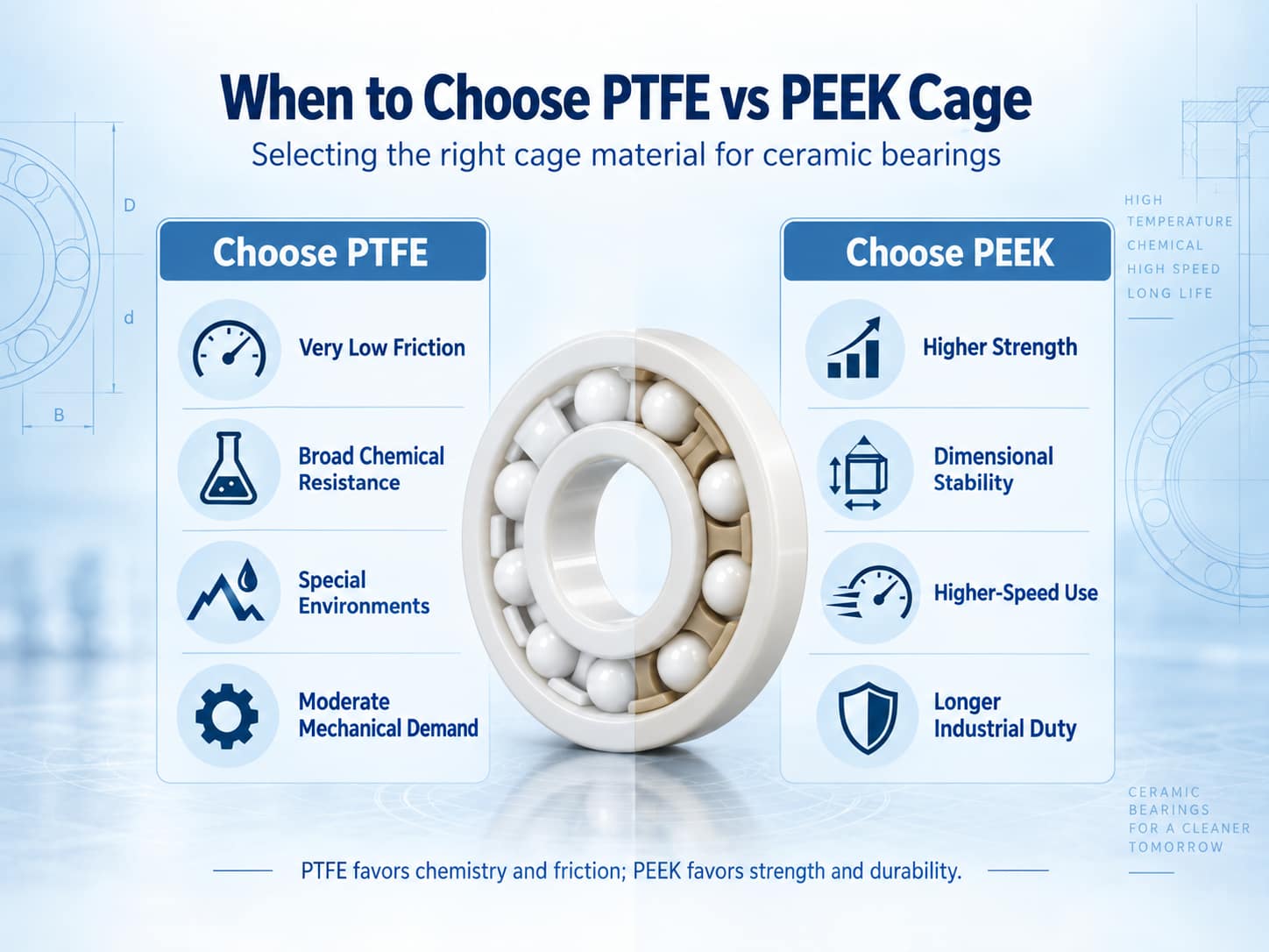 When to choose PTFE or PEEK cage for ceramic bearings