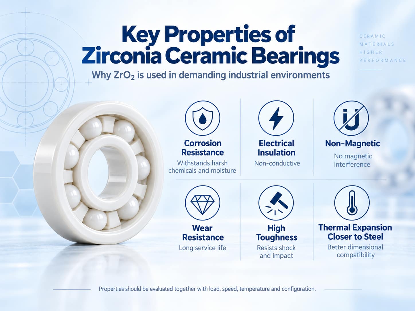 Key properties of ZrO2 zirconia ceramic bearings