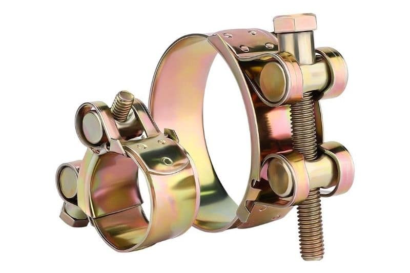 Heavy-duty galvanized T-bolt hose clamps in multiple industrial sizes