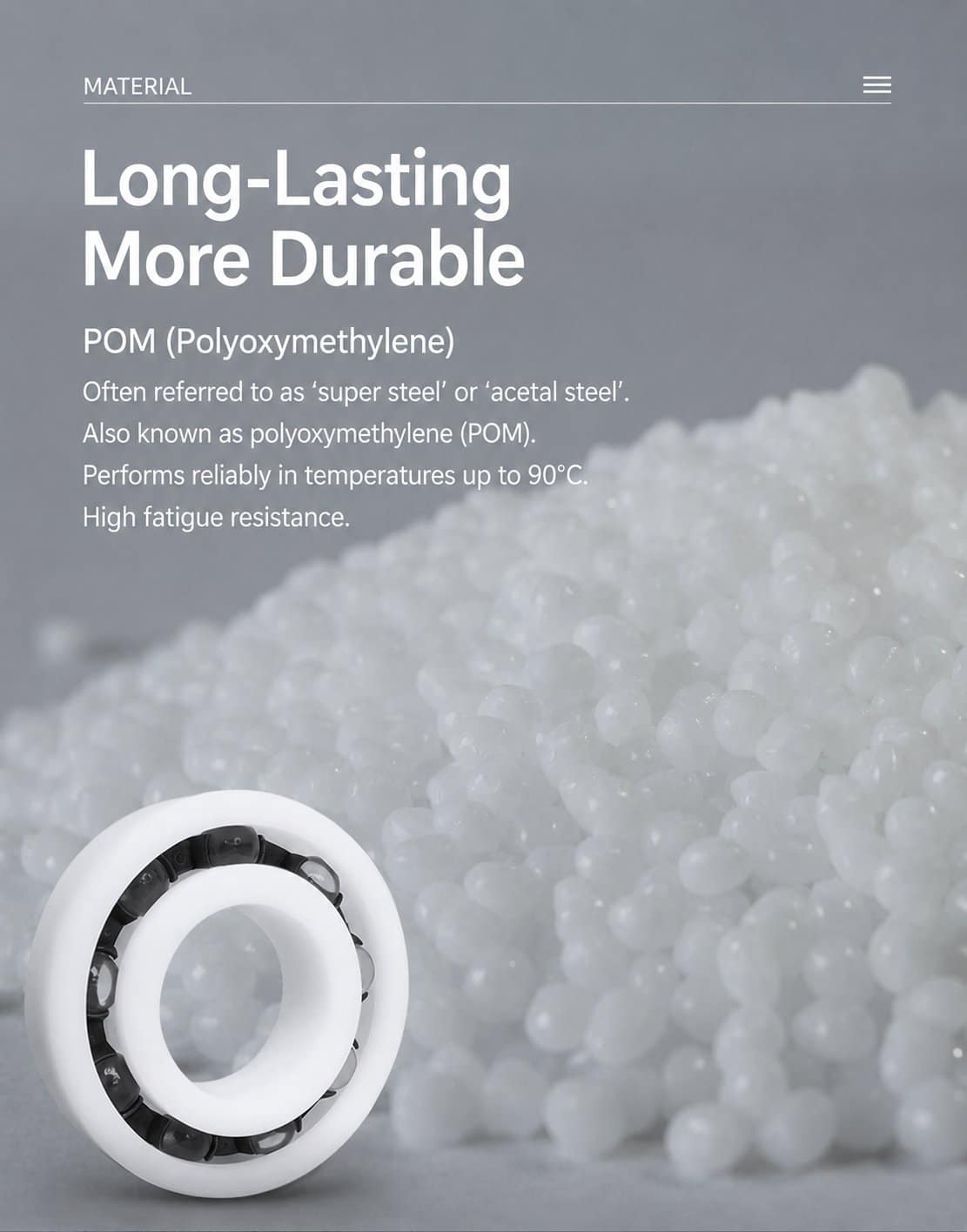 POM acetal plastic bearing long-lasting durable operation up to 90C