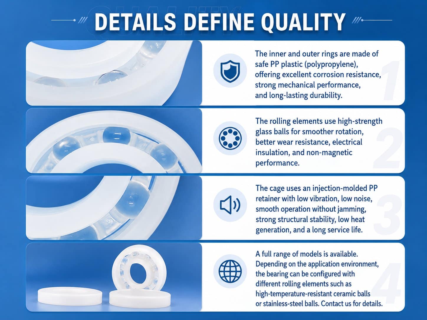 PP bearing quality details for medical and laboratory instruments