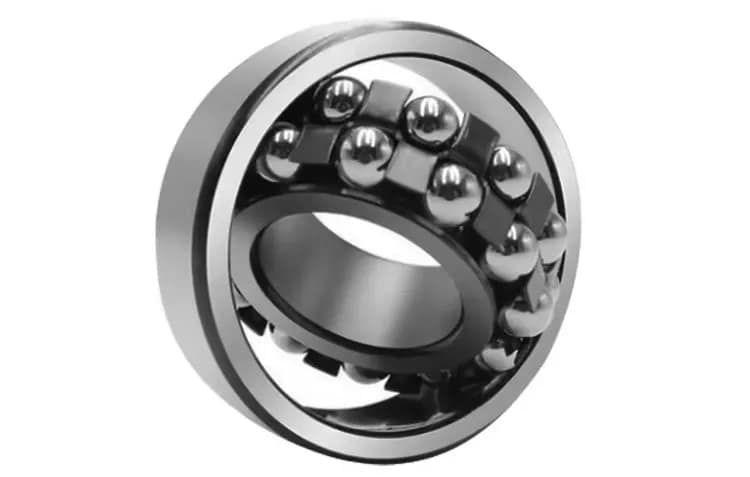 High-precision double row self-aligning ball bearing with a sphered outer ring raceway, designed for automatic misalignment compensation and lowest friction in textile and woodworking machinery, provided by DISLAB.