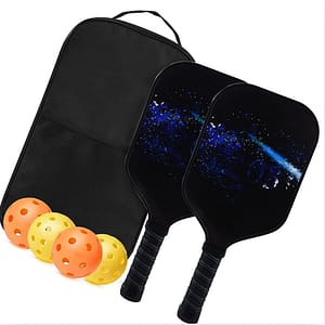 Galaxy design pickleball paddles set with 2 custom printed paddles, 4 outdoor pickleballs and 1 carrying bag