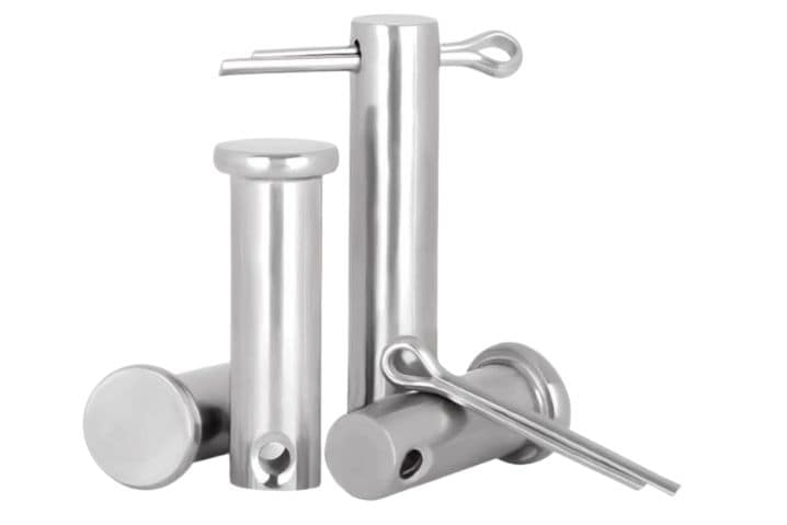 304 stainless steel flat head clevis pins with matching split cotter pins, removable mechanical locking pins for industrial machinery