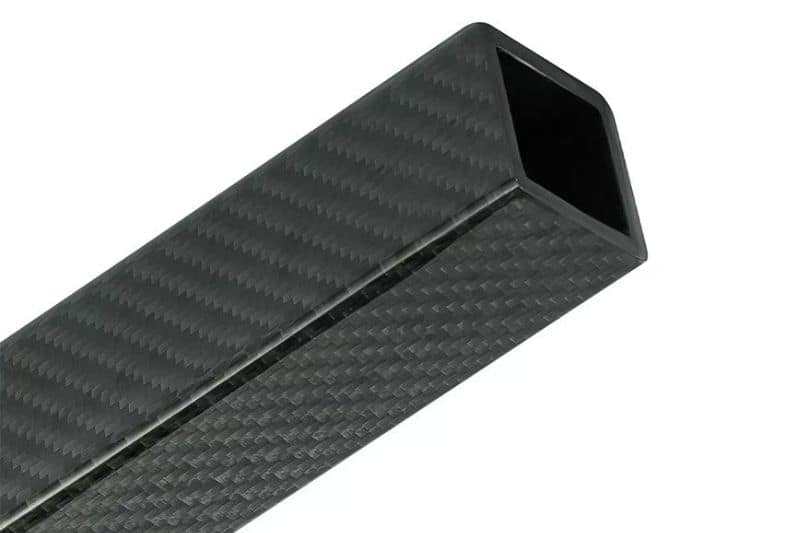 3K twill weave carbon fiber square tube, showing hollow cross-section and woven texture