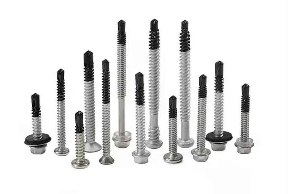 High-strength bimetal self-drilling screws, corrosion-resistant stainless steel head, carbon steel drill point, hex flange type for metal roofing and construction